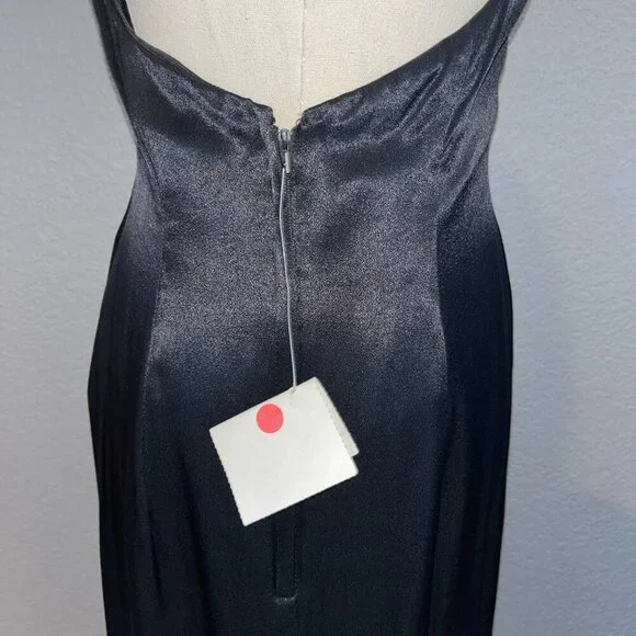 VINTAGE NADINE BLACK SATIN BACKLESS HALTER MAXI GOWN POCKETS Made in USA NWT - 9 - Picture 8 of 14
